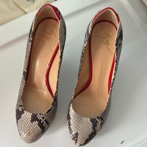 Giuseppe Zanotti Snakeskin Heels with Red Accents